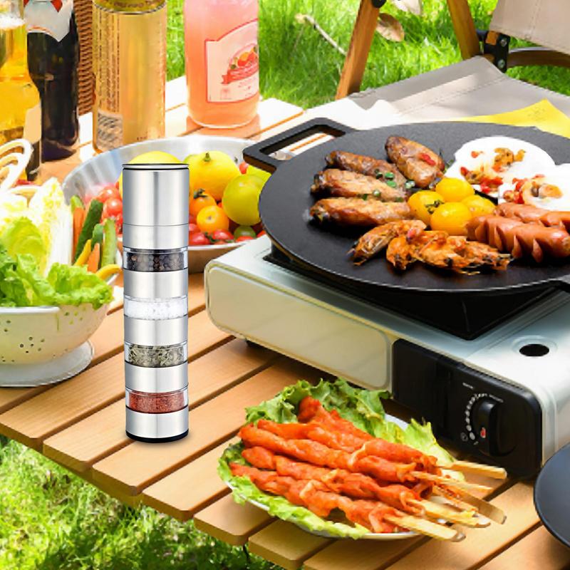 Camping Cooking Set For 4 - Travel Seasoning Containers Pepper Grinder 4-in-1