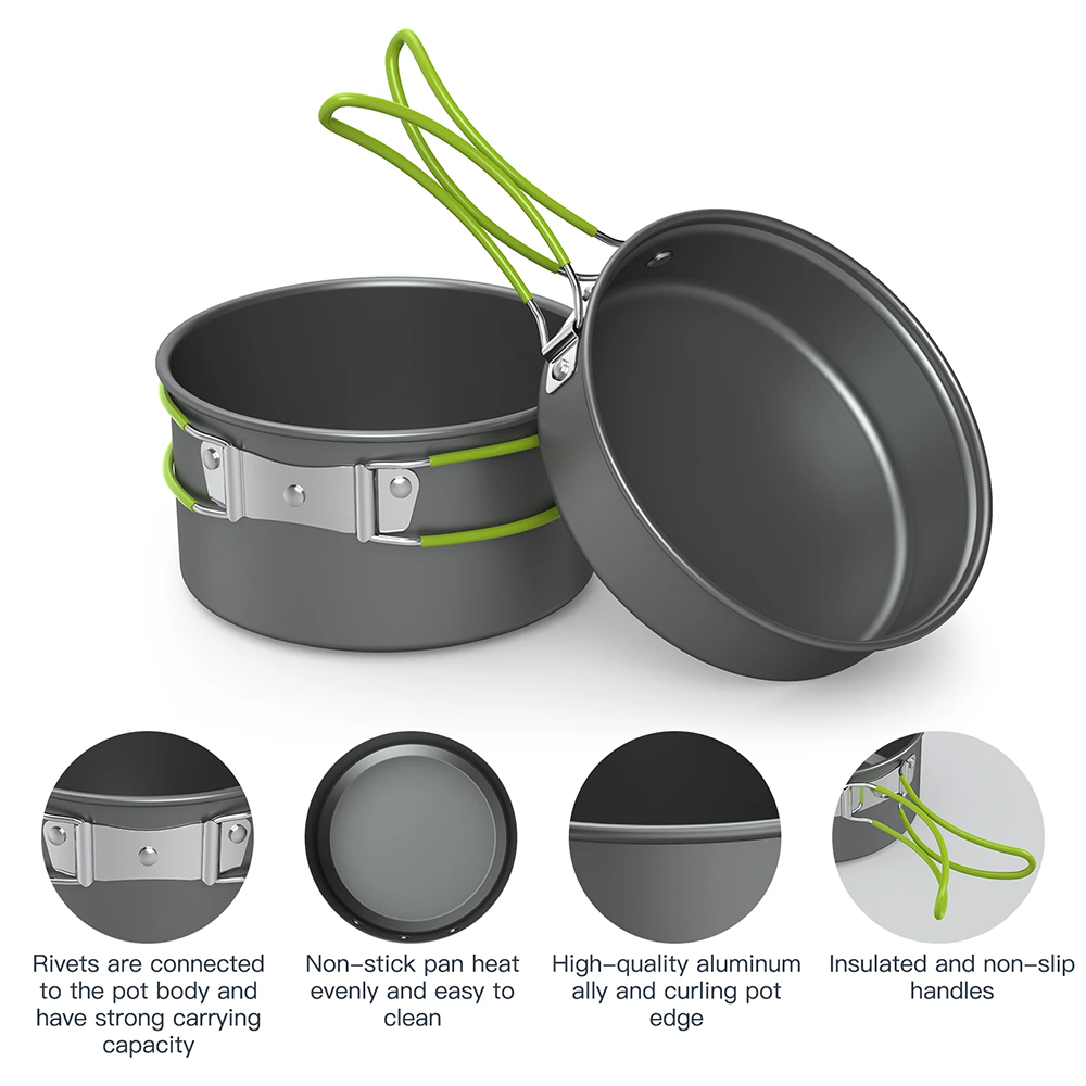 Camping Cooking Set For 4 - Outdoor Cooking Pot Camping Utensil Set